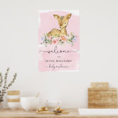 Oh Deer Pink Baby shower Welkomstbord Poster (Keuken)