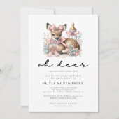 Oh Deer Pink Bows Woodland Forest Baby Shower  Kaart (Voorkant)
