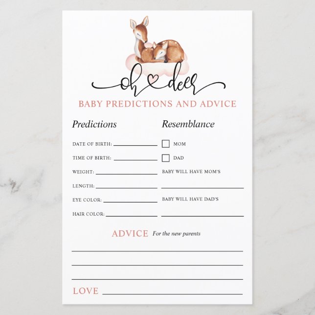 Oh Deer Pink Cloud Baby voorspellingen advies spel (Voorkant)