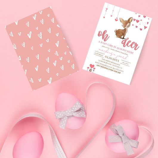 Oh Deer Pink en Tan Baby shower Uitnodiging