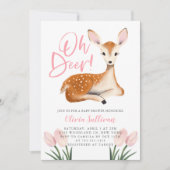 Oh Deer Pink Floral Baby shower Kaart (Voorkant)