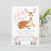 Oh Deer Pink Floral Baby shower Kaart (Staand voorkant)