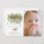 Oh Deer Pink Floral Girl Foto 1e verjaardag Kaart (Voorkant)