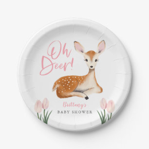 Oh Deer Pink Floral Spring Baby shower Papieren Bordje