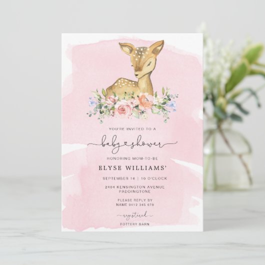 Oh Deer Pink Girl Baby shower Uitnodiging (Staand voorkant)