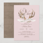 Oh Deer Pink Woodland Baby shower Uitnodiging - Bo (Voorkant / Achterkant)