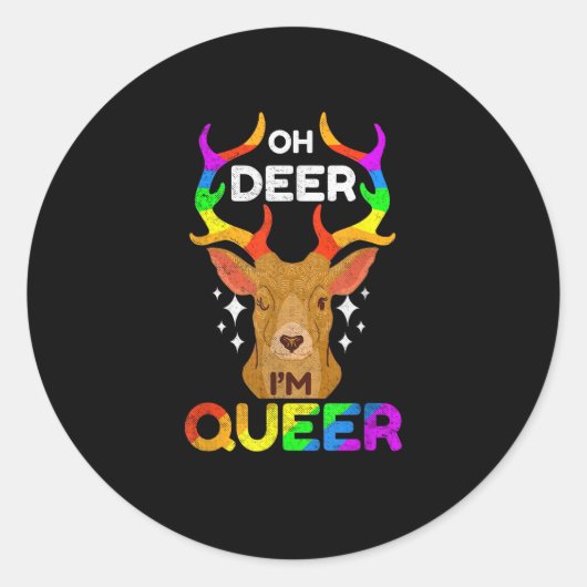 Oh Deer Queer Funny LGBTQ Pride Awareness  Ronde Sticker (Voorkant)