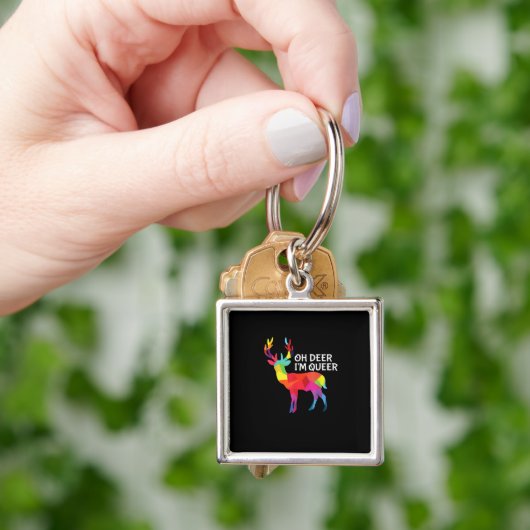 Oh Deer Queer Funny Pun LGBT Pride Design Sleutelhanger (Hand)