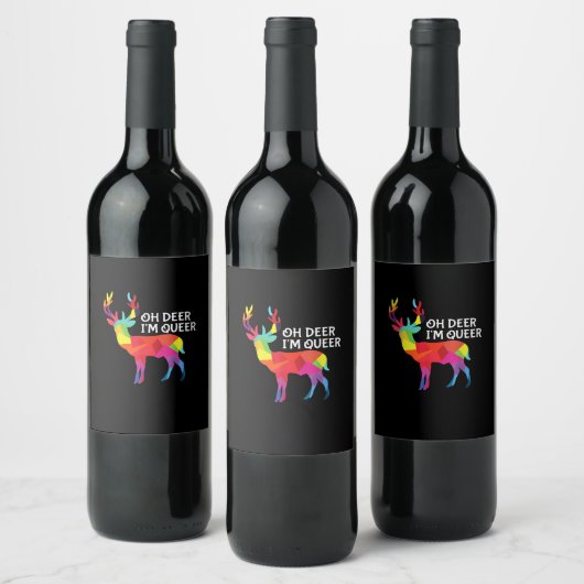 Oh Deer Queer Funny Pun LGBT Pride Design Wijn Etiket (Flessen)