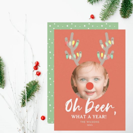 Oh Deer Red Funny Kerstfeestdag Fotokaart Kaart