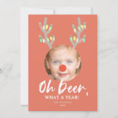 Oh Deer Red Funny Kerstfeestdag Fotokaart Kaart (Voorkant)