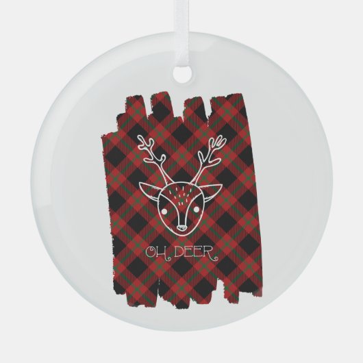 Oh Deer Red Pset Reindeer Face Cirkel Glas Ornament (Voorkant)