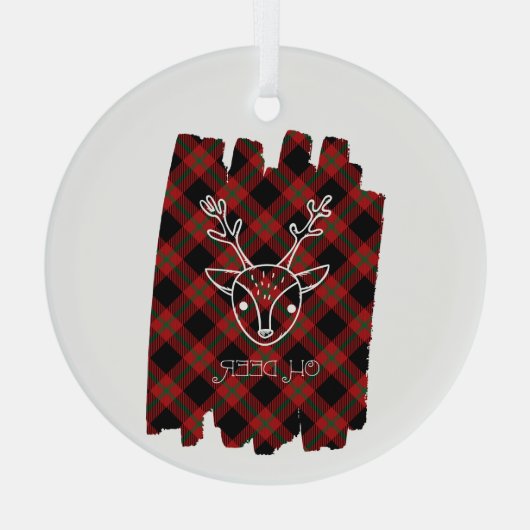 Oh Deer Red Pset Reindeer Face Cirkel Glas Ornament (Achterkant)