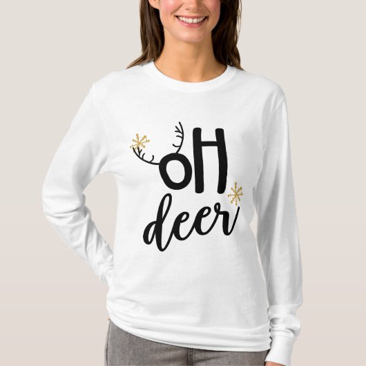 Oh Deer Reindeer Antlers Funny Kerstmis T-shirt (Voorkant)