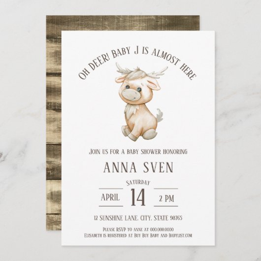 Oh Deer Reindeer Baby shower uitnodiging (Voorkant / Achterkant)