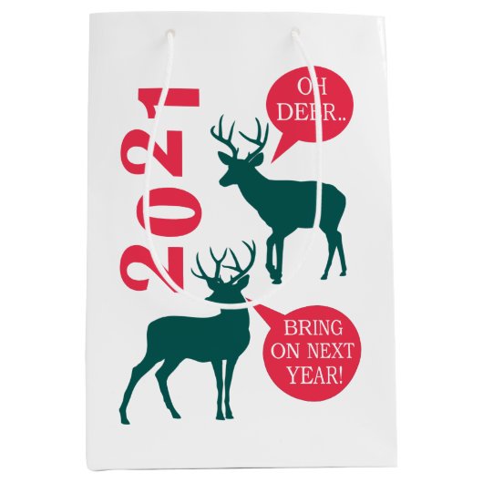 Oh Deer Reindeer Kerstfeestdag Fun Medium Cadeauzakje (Voorkant)