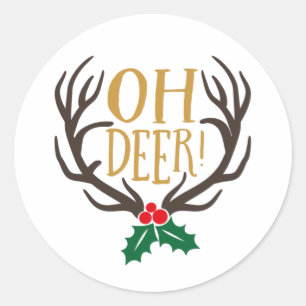 Oh Deer Reindeer met Antlers voor kerstklassi Ronde Sticker