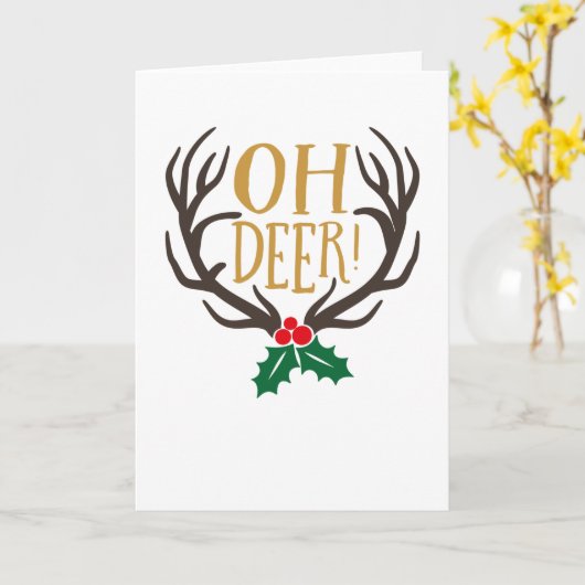Oh Deer Reindeer met Antlers voor Kerstmis Kaart (Gele Bloem)