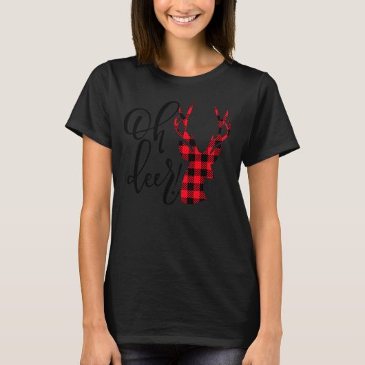 Oh Deer Reindeer Red Pset Buffalo Kerstpajam T-shirt (Voorkant)