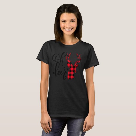Oh Deer Reindeer Red Pset Buffalo Kerstpajam T-shirt (Voorkant volledig)