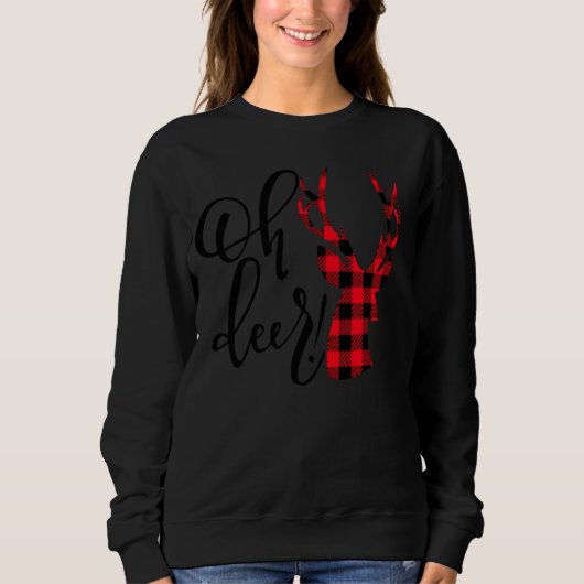 Oh Deer Reindeer Red Pset Buffalo Kerstpajam Trui (Voorkant)