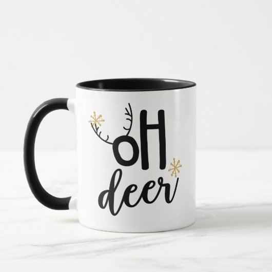 Oh Deer Rendier Geweih Schneeflocken, Kerstcadeau Mok (Links)