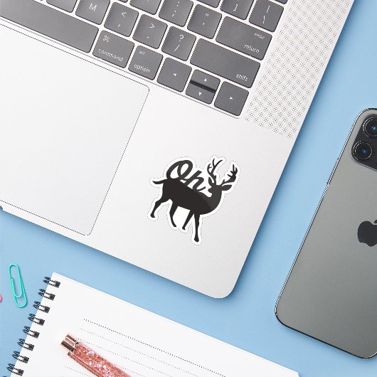 Oh Deer Retro Classic Vibe  Sticker (Laptop met iPhone)