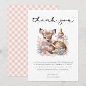 Oh Deer! Roze Bloemen Baby shower Dank u Kaart (Voorkant / Achterkant)