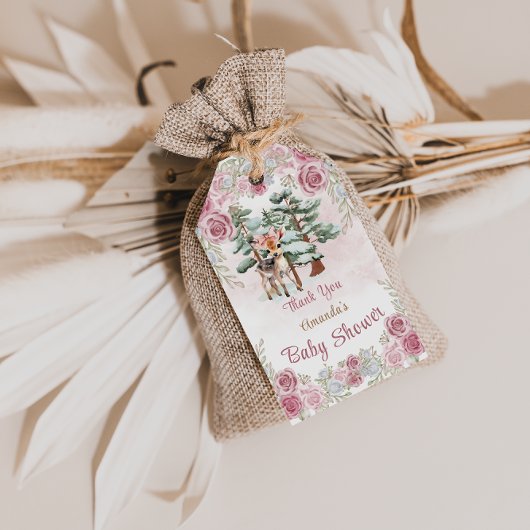Oh Deer Roze Bloemen Meisje Baby shower Dank je Cadeaulabel