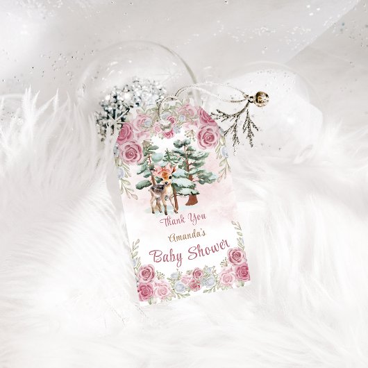 Oh Deer Roze Bloemen Meisje Baby shower Dank je Cadeaulabel