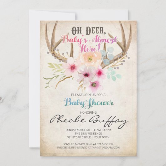Oh Deer Rustic Baby shower Uitnodiging (Voorkant)