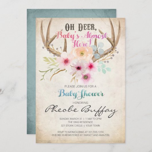 Oh Deer Rustic Baby shower Uitnodiging (Voorkant / Achterkant)