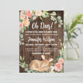 Oh Deer Rustic Boho Floral Baby shower Kaart (Staand voorkant)