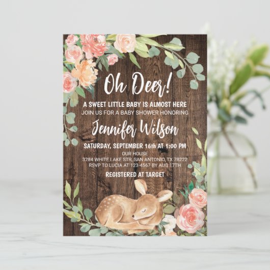Oh Deer Rustic Boho Floral Baby shower Kaart (Staand voorkant)