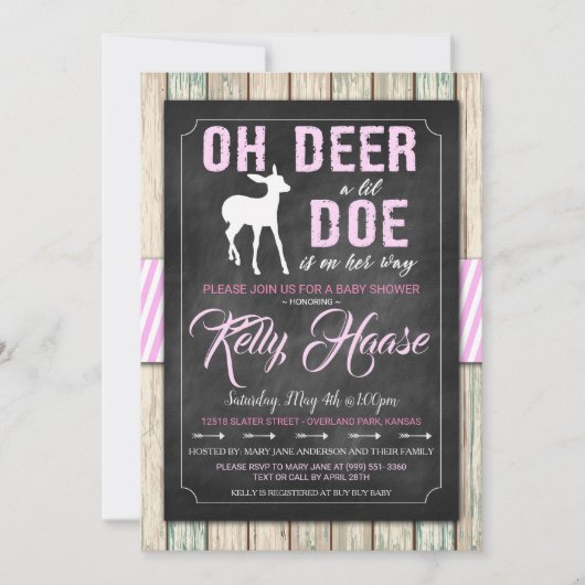 Oh Deer! Rustic Girl Baby shower Uitnodiging (Voorkant)