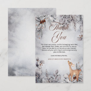 Oh Deer Rustic Winter Floral Baby shower Bedankkaart