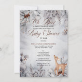 Oh Deer Rustic Winter Floral Baby shower per post  Kaart (Voorkant)