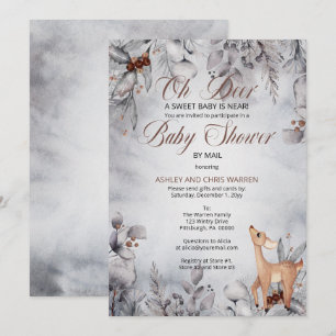 Oh Deer Rustic Winter Floral Baby shower per post  Kaart