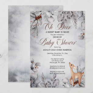 Oh Deer Rustic Winter Floral drive by Baby shower Kaart