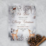 Oh Deer Rustic Winter Floral Merry kerst Holid Feestdagenkaart<br><div class="desc">Sweet "Oh Deer" met de titel "Kerst met vrolijkheid" in de waterverf bloembessen en laat design met twee schattige kleine herten opkijken naar je groetdetails aan weerszijden.</div>