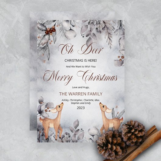 Oh Deer Rustic Winter Floral Merry kerst Holid Feestdagenkaart