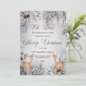 Oh Deer Rustic Winter Floral Merry Kerstmis Feestdagenkaart (Staand voorkant)