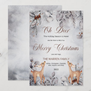 Oh Deer Rustic Winter Floral Merry Kerstmis Feestdagenkaart