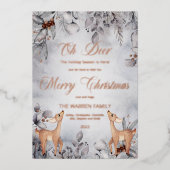 Oh Deer Rustic Winter Floral Merry Kerstmis Folie Feestdagenkaart (Voorkant)