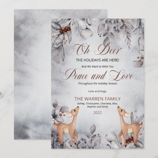 Oh Deer Rustic Winter Floral Peace and Love Feestdagenkaart (Voorkant / Achterkant)