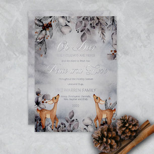 Oh Deer Rustic Winter Floral Peace and Love Folie Feestdagenkaart