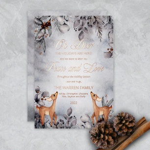 Oh Deer Rustic Winter Floral Peace and Love Holid Folie Feestdagenkaart