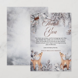 Oh Deer Rustic Winter Floral Twins Baby shower Bedankkaart