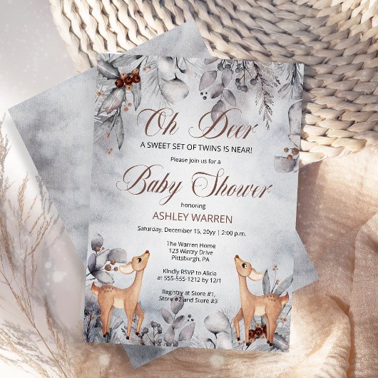 Oh Deer Rustic Winter Floral Twins Baby shower in Kaart