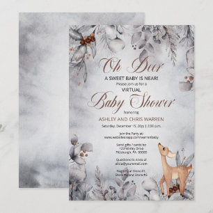 Oh Deer Rustic Winter Floral Virtueel Baby shower  Kaart